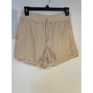 UMGEE USA NEW Sz L Crochet Tan Shorts Womens Boho Lightweight Floral Drawstring